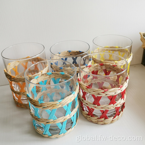 Paper Wrapped Glass Drinkware colorful paper rattan wrapped glass drinking glass Supplier